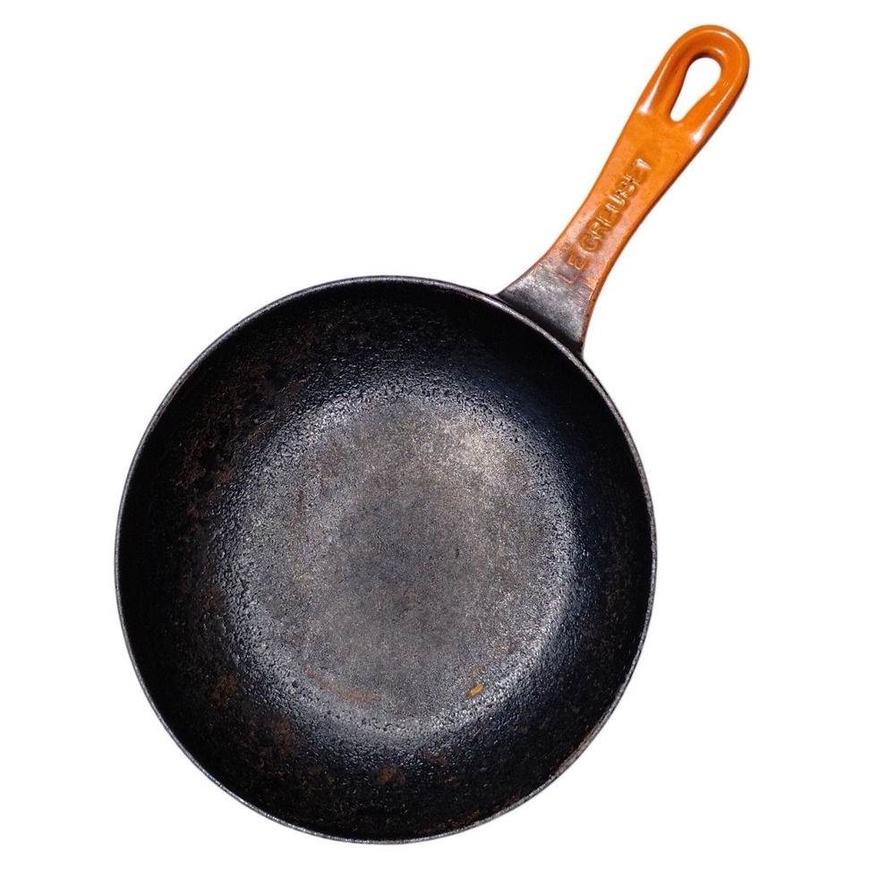 Le Creuset Size 18 Cast Iron Skillet Flame Orange Enamel Frying Pan Vintage